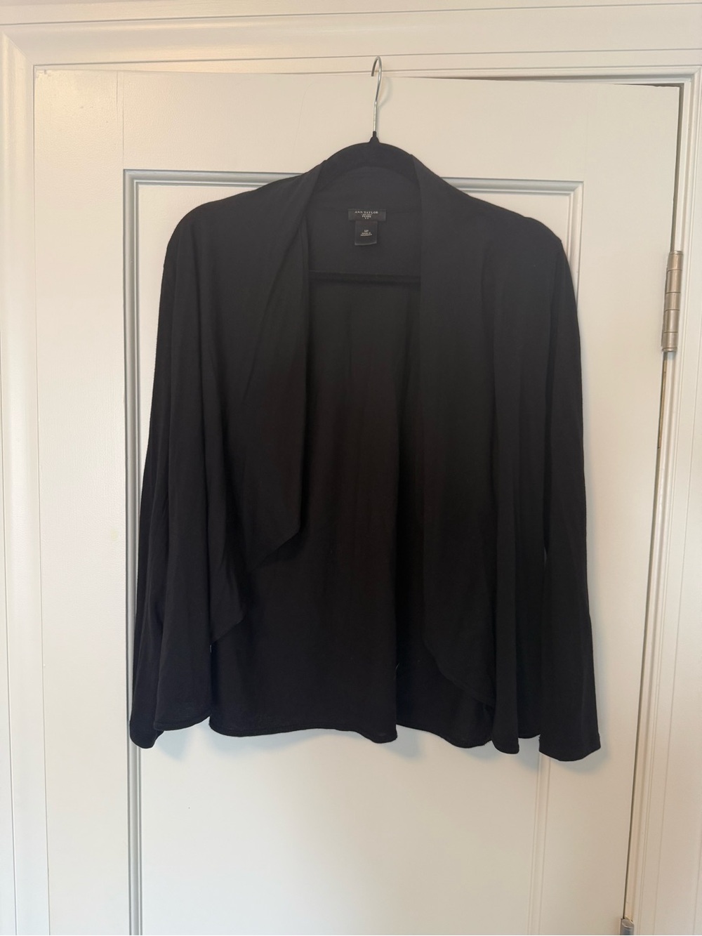 Ann Taylor Black Open-Front Draped Cotton light weight waterfall cardigan